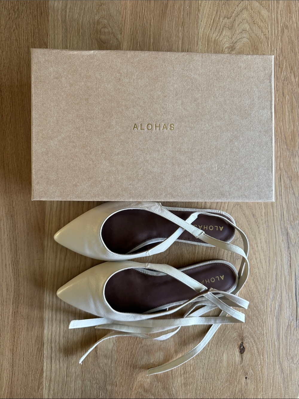 ALOHAS Ribbon Cream Pointed-Toe Lace-Up Slingback Flats (US 9, EUR 40) - Picture 3 of 8